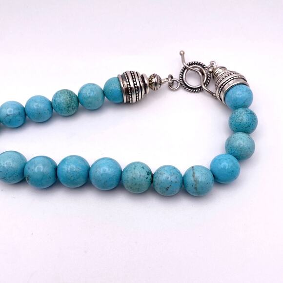 Blue Turquoise XL Vintage Necklace Sterling Silver Closure 26” - Picture 6 of 7